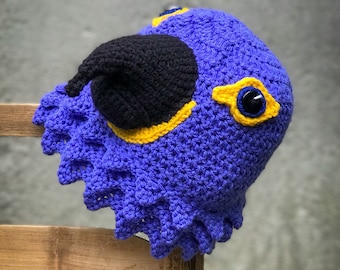 Hyacinth Macaw Hat, Crochet Beanie, Bird Hat, Accessories, Clothing, Men, Women, Boys, Girls, Christmas Gift, Halloween Costume, Baby Gift