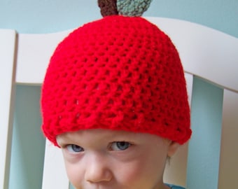 Apple Hat, Fruit Hat, Crochet Beanie, Holiday Gift, Children's Gift, Men, Women, Boys, Girls, Winter Hat, Fun Hat, Crochet Apple Clothing