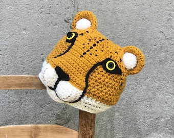 Cheetah Hat, Big Cat Hat, Crochet, Beanie, Halloween Costume, Christmas Gift, Men, Women, Boys, Girls, Clothing, Accessories, Birthday Gift