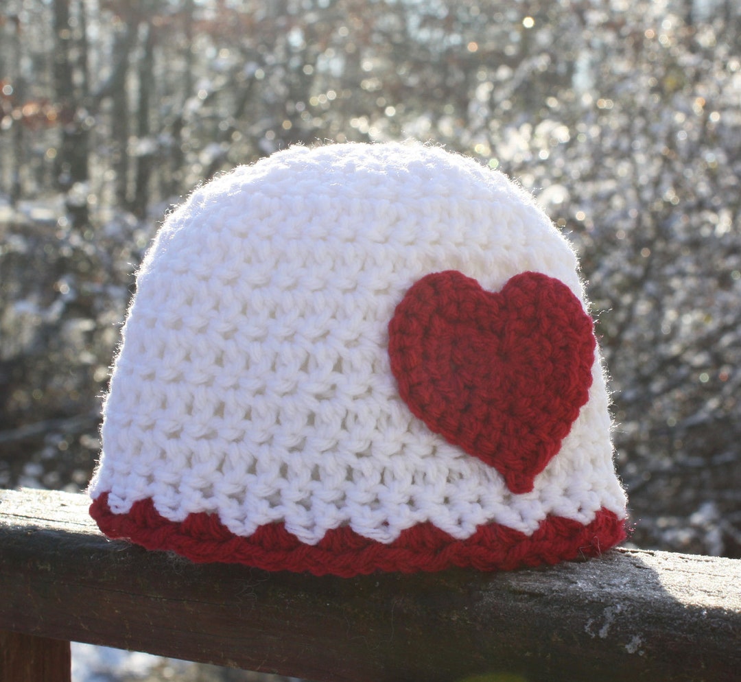 Red Heart Hat, Red and White Hat, Crochet Beanie, Baby Hat  display picture 3