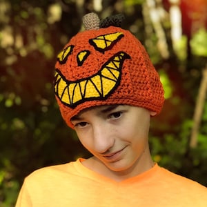 Jack-O-Lantern Hat, Pumpkin Hat, Crochet, Beanie, Halloween, Costume, Men, Women, Boys, Girls, Baby, Clothing, Accessories, Scary, Spooky
