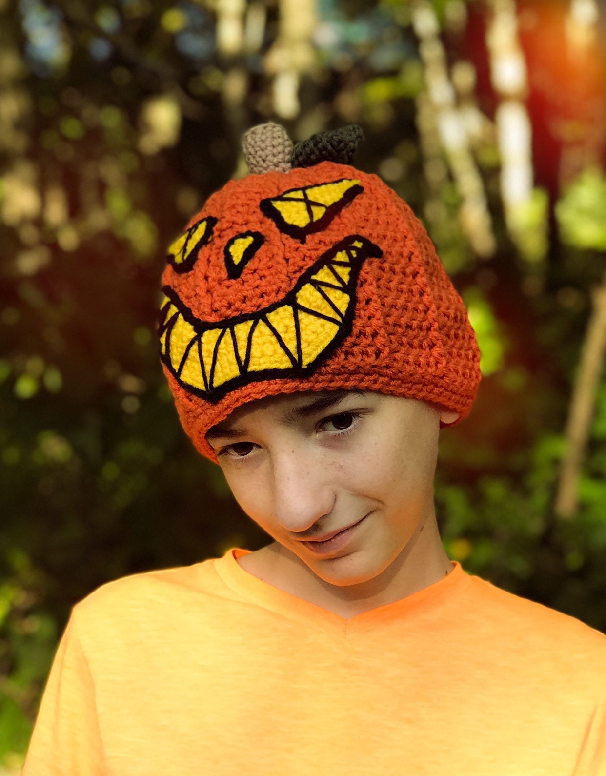 Jack-o-lantern Hat, Pumpkin Hat, Crochet, Beanie, Halloween