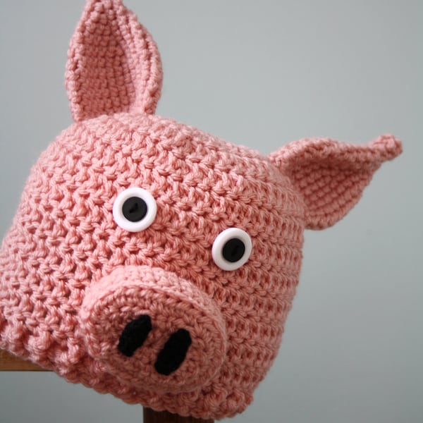 Little Piggy Hat, Pig Hat, Crochet Beanie, Animal Cap, Farm Animal Clothing, Halloween Costume, Winter Hat, Holiday Gift, Funny Hat