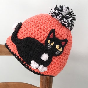 Cat Hat, Crochet, Beanie, Animal Hat, Accessories, Clothing, Girls, Gift, Christmas, Birthday, Kitten, Kitty, Funny Hat, Black Cat, Winter