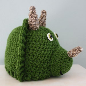 Triceratops-hatt, dinosauriehatt, virkad mössa, pojkar, flickor, män, kvinnor, baby, barnpresent, julklapp, halloweendräkt, vinterhatt bild 3