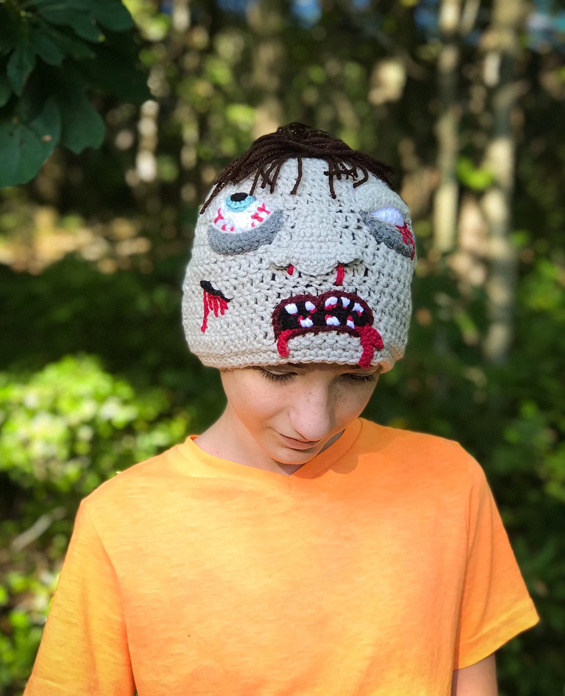 Zombie Hat Crochet Beanie Halloween Costume Boys Girls Etsy