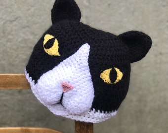 Tuxedo Cat Hat, Crochet Beanie, Men, Women, Boys, Girls, Baby, Halloween Costume, Christmas Gift, Birthday Gift, Cat Costume, Accessories