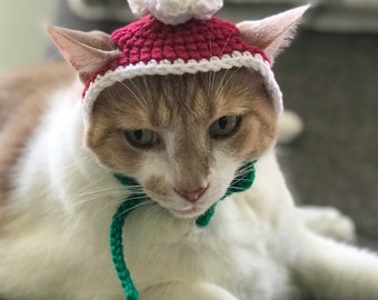 Christmas cat hat, pet hat, pet accessories, hat for cats, cat costume, gift for cats, pet clothing, crochet, cat holiday costume, cat hat