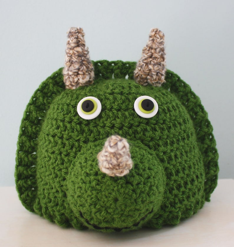 Triceratops-hatt, dinosauriehatt, virkad mössa, pojkar, flickor, män, kvinnor, baby, barnpresent, julklapp, halloweendräkt, vinterhatt bild 1