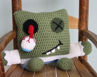 Zombie Pillow, Zombie Stuffed Toy, Crochet Pillow, Crochet Toy, Throw Pillow, Holiday Gift, Men, Women, Boys, Girls, Accent Pillow, Gift