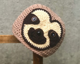 Sloth Hat, Crochet Beanie, Animal, Men, Women, Boys, Girls, Baby, Children, Halloween Costume, Gift, Christmas, Birthday, Three Toed Sloth