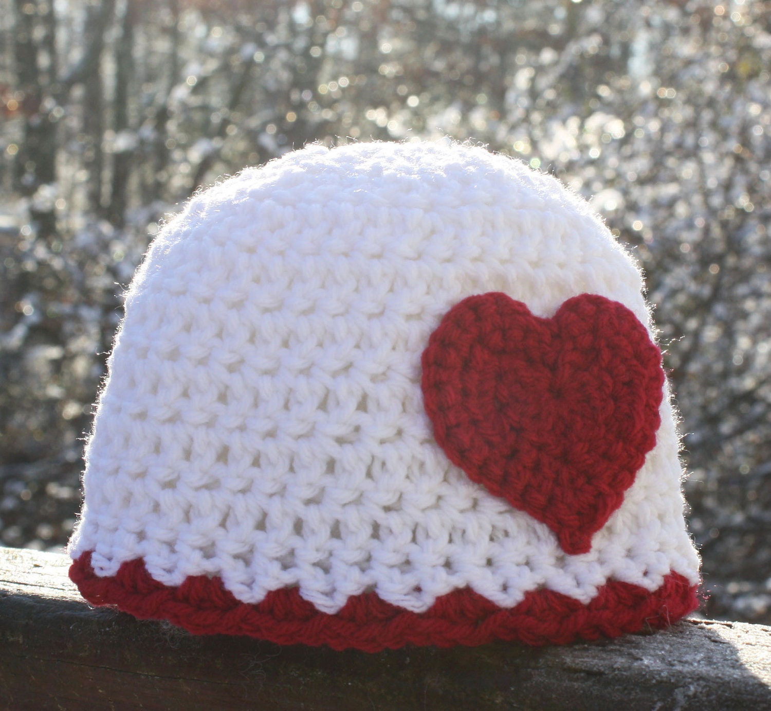 Red Heart Hat, Red and White Hat, Crochet Beanie, Baby Hat  display picture 2