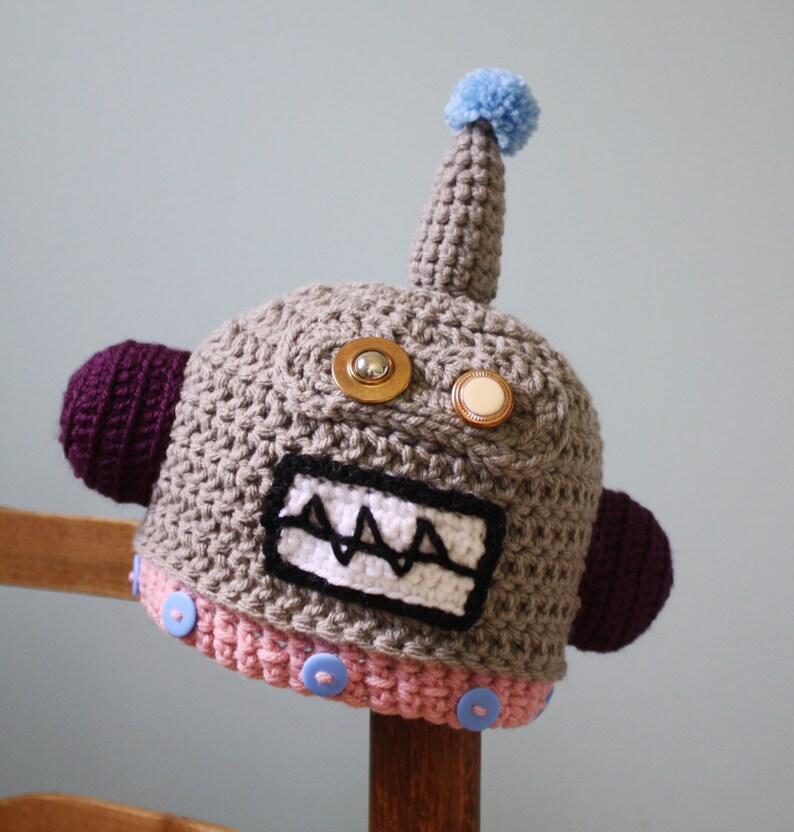 Robot Hat, Crochet Beanie, Halloween Costume, Children's Clothing, Crochet Robot, Girls, Women, Accessories, Costume, Geekery, Holiday Gift image 2