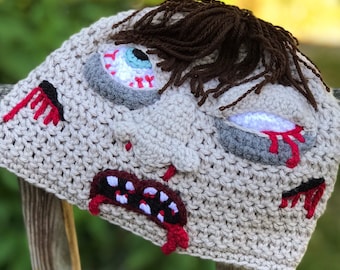 Zombie Hat, Crochet, Beanie, Halloween, Costume, Boys, Girls, Men, Women, Clothing, Accessories, Monster, Undead, Scary, Gift, Christmas