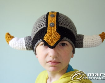 Viking Hat, Viking Helmet, Crochet Beanie, Crochet Viking Costume, Halloween Costume, Boy's Girl's Clothing, Men, Women, Horn Helmet