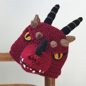 Gorro de dragón, crochet, gorro, dragón rojo, ciencia ficción, fantasía, gorro de invierno, regalo, Halloween, Navidad, hombres, mujeres, niños, niñas, cosplay, cumpleaños