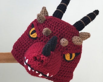 Dragon Hat, Crochet, Beanie, Red Dragon, SciFi, Fantasy, Winter Hat, Gift, Halloween, Christmas, Men, Women, Boys, Girls, Cosplay, Birthday