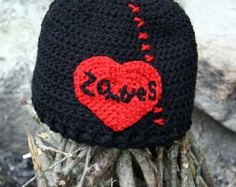 Zombie Heart Tattoo Hat, Zombie Hat, Crochet Beanie, Crochet Zombie, Men, Women, Boys, Girls,Halloween Costume, Holiday Gift, Winter Hat