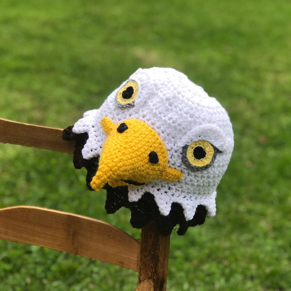 Bald Eagle Hat, Crochet, Beanie, Animal Hat, Halloween, Costume, Clothing, Christmas, Gift, Baby, Bird, Women, Men, Boys, Girls, 4th of July