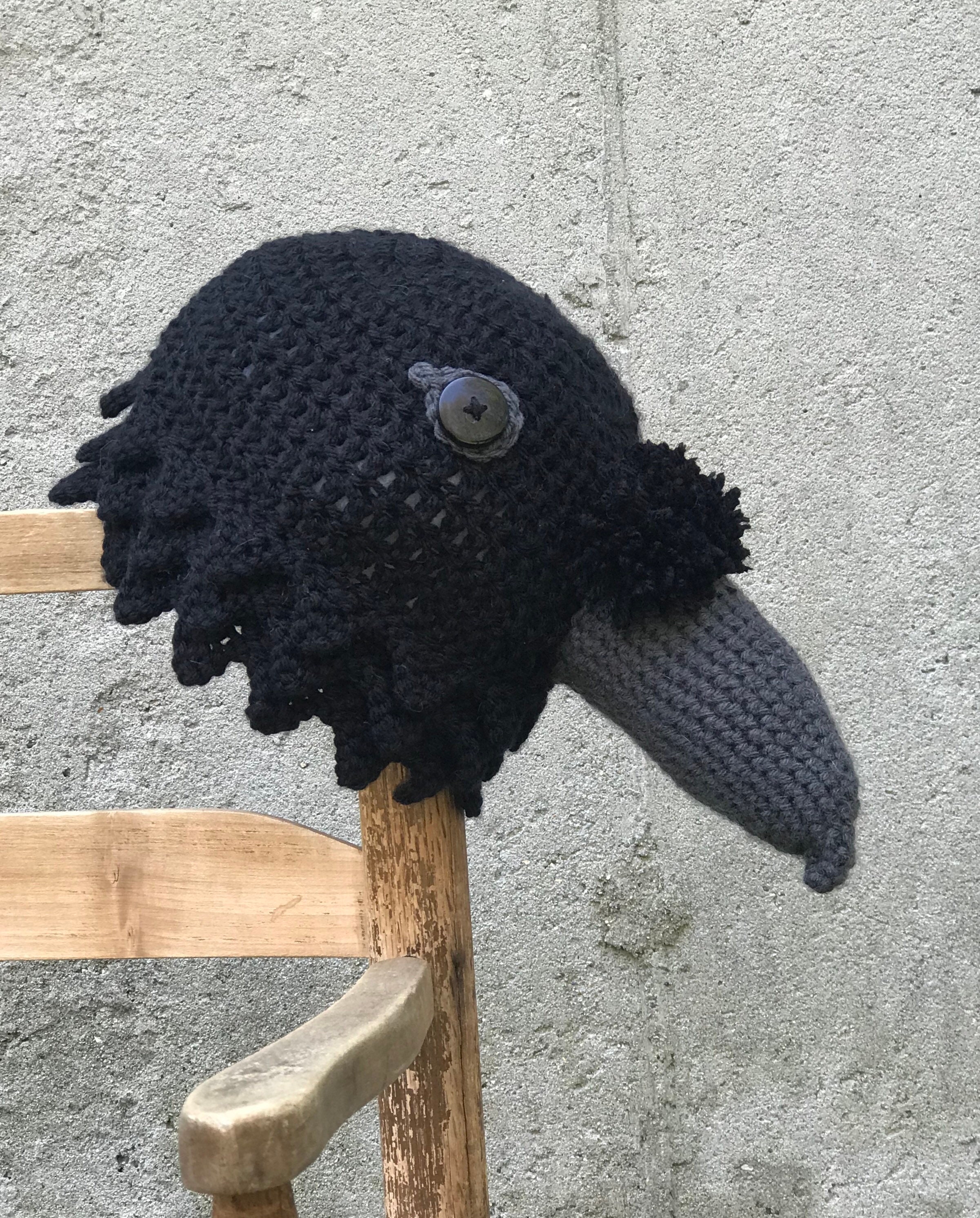 Raven Hat, Crow Hat, Beanie, Crochet, Accessories, Clothing, Men