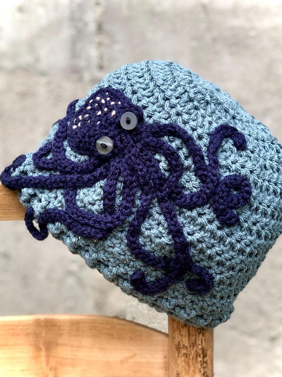 Octopus Hat, Crochet Beanie, Fish Hat, Men, Women, Boys  display picture 2