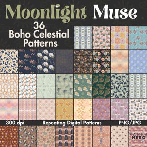 Moonlight Muse 36 Boho Celestial Digital Paper Patterns Rustikale Farbpalette für den Sommer