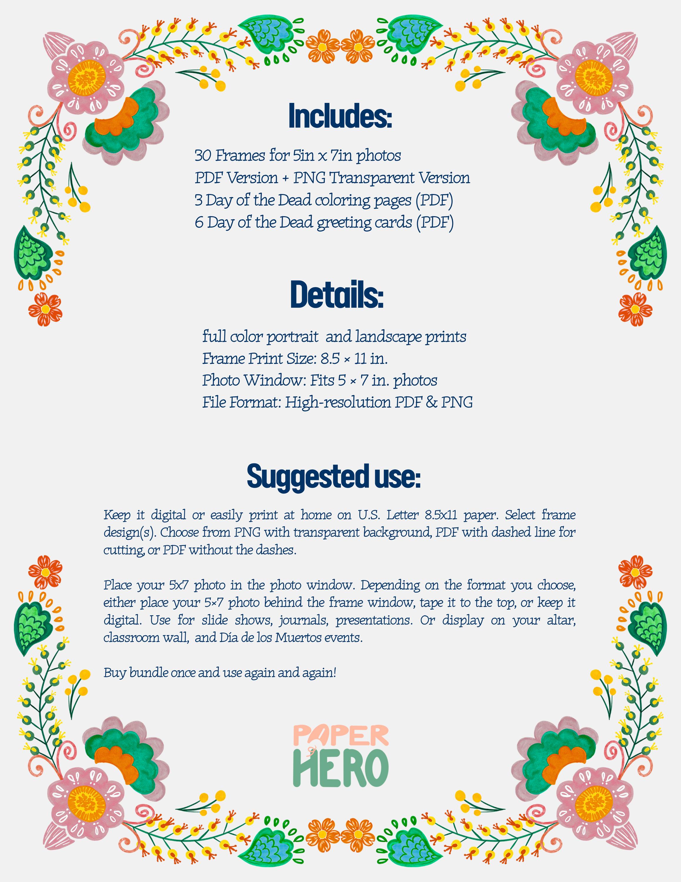 Día De Los Muertos Photo Frames, 30 Colorful Designs (PDF/PNG) Etsy