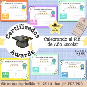 Certificados Fin de Curso Año para Estudiantes en Español Diplomas Reconocimiento PDF PNG Superlativos Académicos y Sociales Spanish Awards