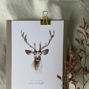 Postkarte Hirsch | Weihnachtskarte | Grußkarte Hirsch | Aquarell Karte