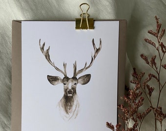 Postcard Deer | Christmas Card | Greeting Card Deer | Watercolor Card
