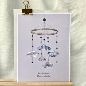 Tarjeta de nacimiento | Atrapasueños de nubes | “Bienvenido pequeño milagro”