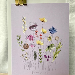 Verjaardagskaart | Ansichtkaart bloemen | Wenskaart bloemen | Aquarel kaart