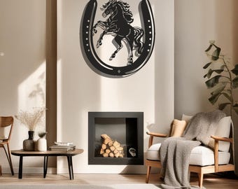 Hästsko och häst i metall, väggkonst, riddekor