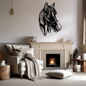 Elegante Pferdekopf Wandkunst, Laser geschnitten schwarzes Metall Pferd Dekor, Reiter Geschenk, 3 Größen