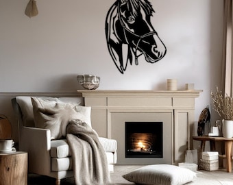 Laser Cut Black Metal Horse Head Wall Art, Equestrian Decor