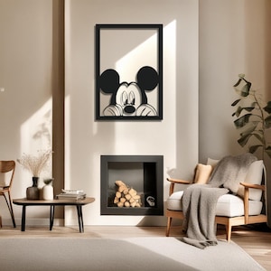Mickey Mouse Laser Cut Metal Wall Art - Black Metal Decor - Cartoon Wall Accent for Kids&#39; Rooms - Small, Medium, Large Sizes