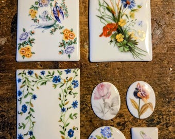 Vintage Antique Limoges Floral Porcelain Tiles /Triviet - Made in France
