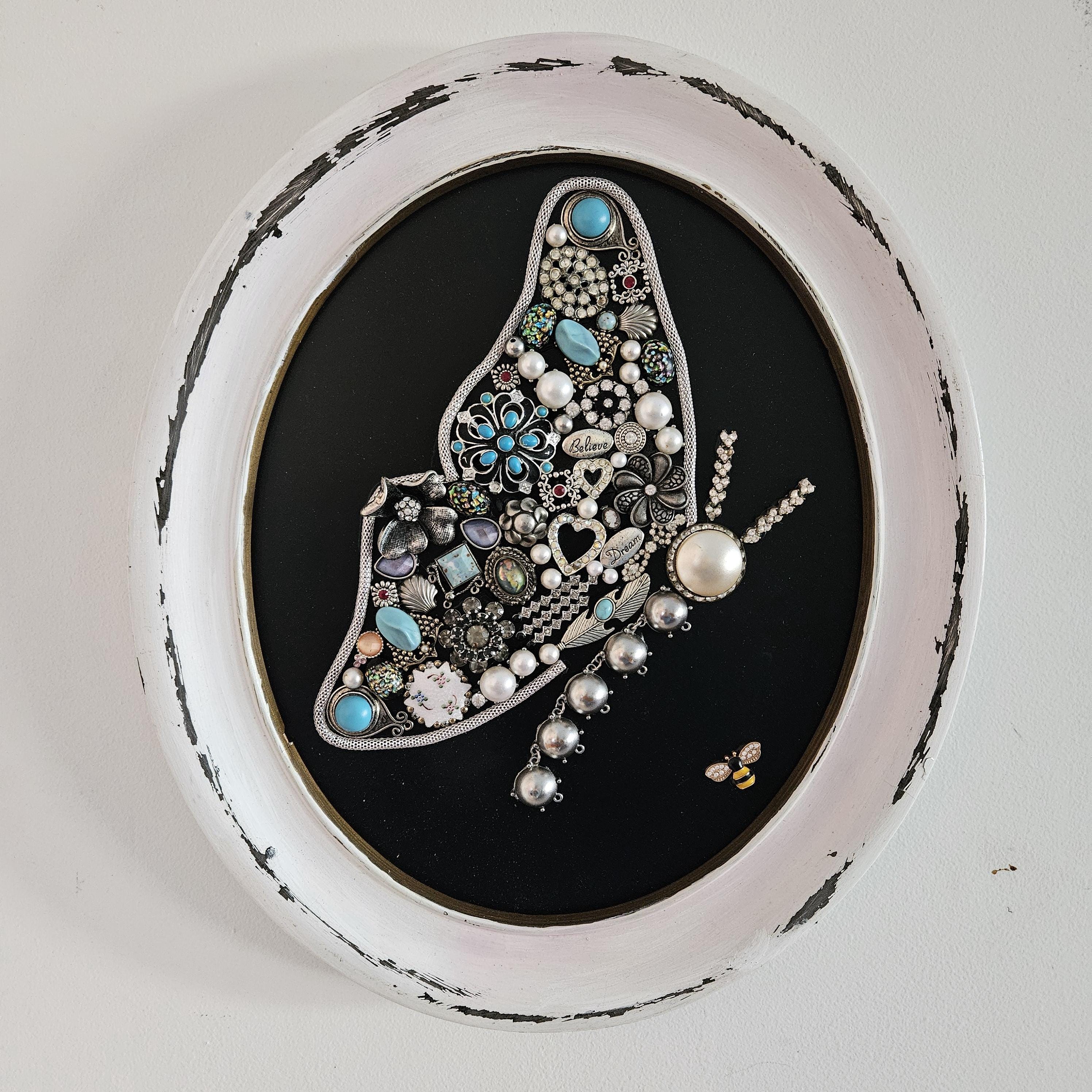 Jeweled Butterfly Oval Gold Baroque Victorian Framed ART Shabby Chic, Fashion Decor Wall Hanging