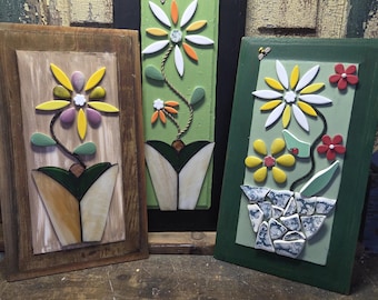 Wood Flower Wall Art: Cottage Farmhouse Botanical Decor, Rustic Spring Accent