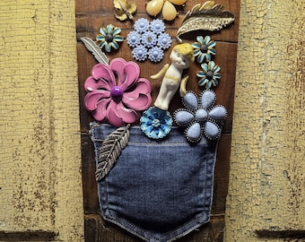 Denim Jean Pocket Jewelry Flower Art