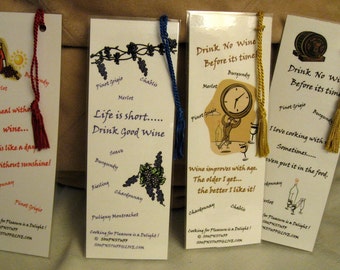 BOOKMARKS WHIMSICAL  WINE  / Foodie Humor with  Measuring Charts Set of 4 Laminated