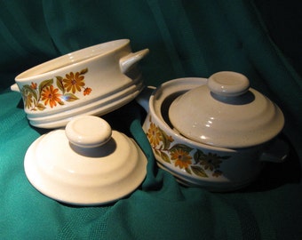 Stoneware Mini Casserole bowls with lids/ Pair of 2 Soup Bowls With Lids  /Cozy Bowls for Hearty Soups