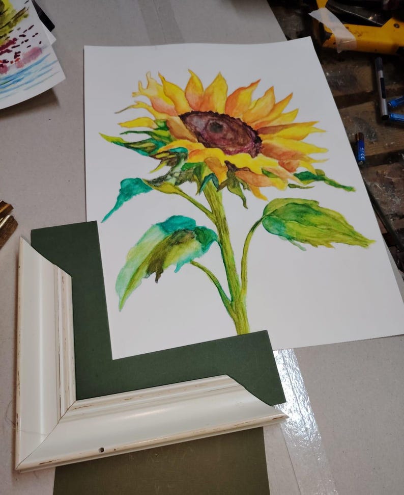 Sunflower Painting Original Watercolor Colored Pencil Art Framed sunflower-painting-original-watercolor-colored-pencil-art-framed