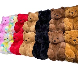 Fuzzy Bear Slippers - Plush Brown Teddy Animal Slippers With Non-Slip Soles - View #11