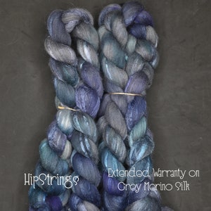 Extended Warranty on Hand Dyed Grey Merino Silk Combed Wool Top - 4 oz