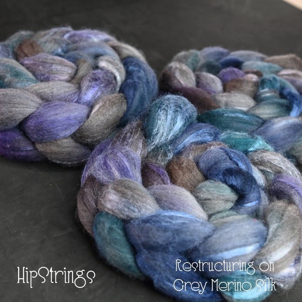 Restructuring on Hand Dyed Grey Merino Silk Combed Wool Top - 4 oz
