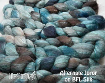 Alternate Juror on Hand Dyed Blue Faced Leicester Silk Combed Wool Top 4 oz