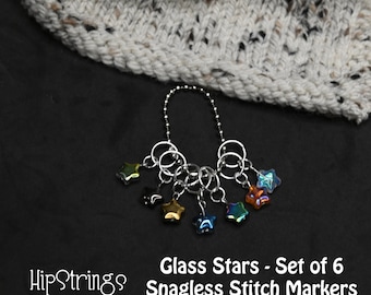 Glass Star Snagless Stitch Markers - Set of 6