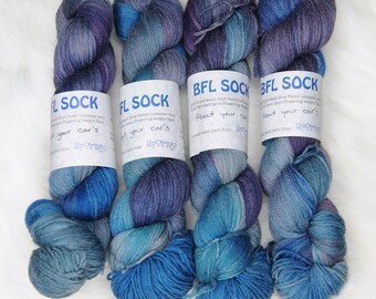 SALE About Your Car's on Hand Dyed SW Blue Faced Leicester Sock Yarn - 437yd/100 g