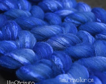 Time Traveller on Hand Dyed Grey Merino Silk Combed Top - 4 oz